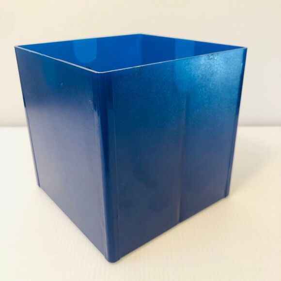 Retro Style Cobalt Blue Hard Plastic Cubed Storage Bin - Picture 2 of 6